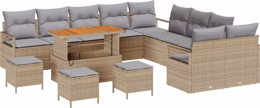 Set Divano da Giardino con cuscino 14 pcs Beige polyrattan