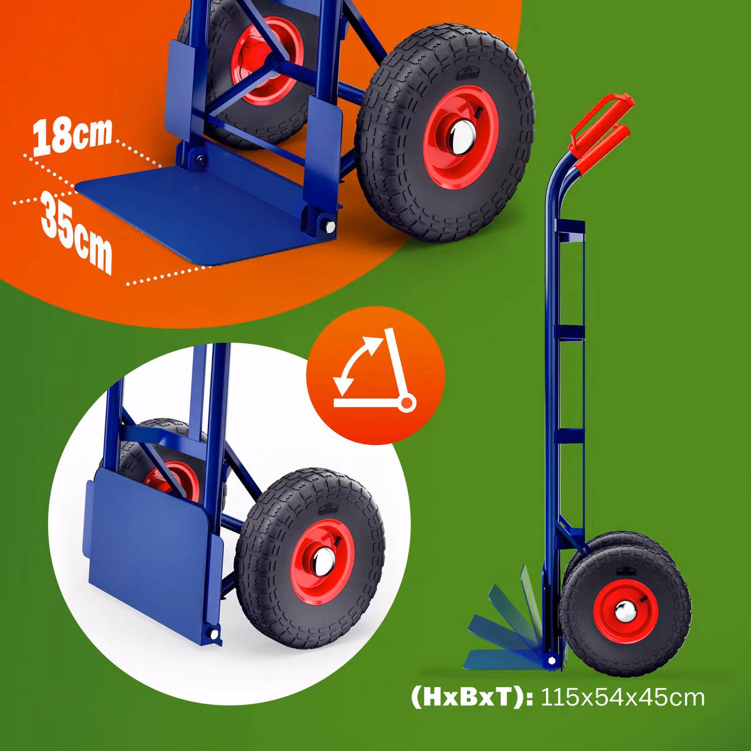 Carrello portapacchi pieghevole Gardebruk in acciaio blu con portata 200kg L: 116,0 cm, P: 45,5 cm, H: 35,5 cm – 3