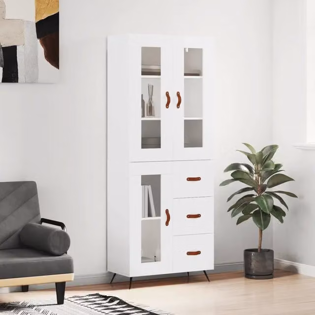 Credenza moderna bianca vidaXL a parete L: 69,5 cm, P: 34 cm, H: 180 cm