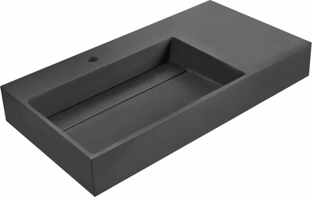 Lavabo da Bagno Sospeso Rettangolare in Pietra Minerale Nero con Finitura Opaca 900 x 480 mm
