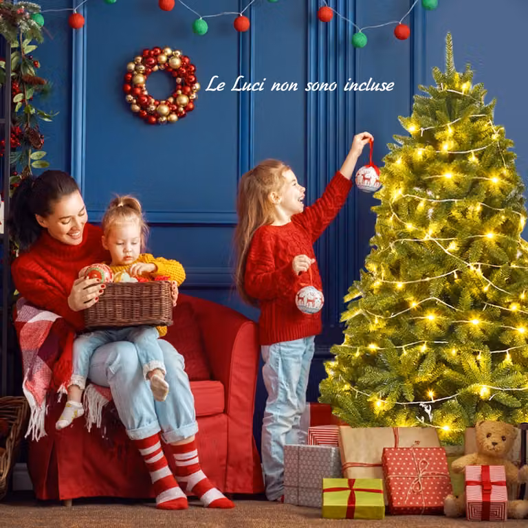 Albero di Natale Costway Verde con 1250 rami in PVC e base in metallo, Altezza: 180 cm