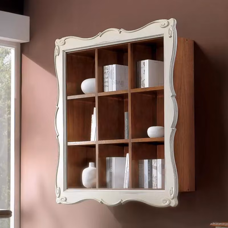 Libreria pensile a giorno Mobili 2G in legno stile shabby chic con 9 vani, bicolore bianco e marrone, H 151 x L 151 x P 36 cm – 3