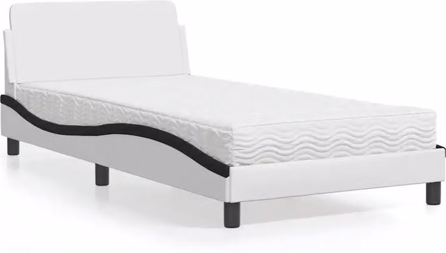 Letto con Materasso-Struttura Letto con Materasso Dover Bianco e Nero 100x200 cm in Similpelle