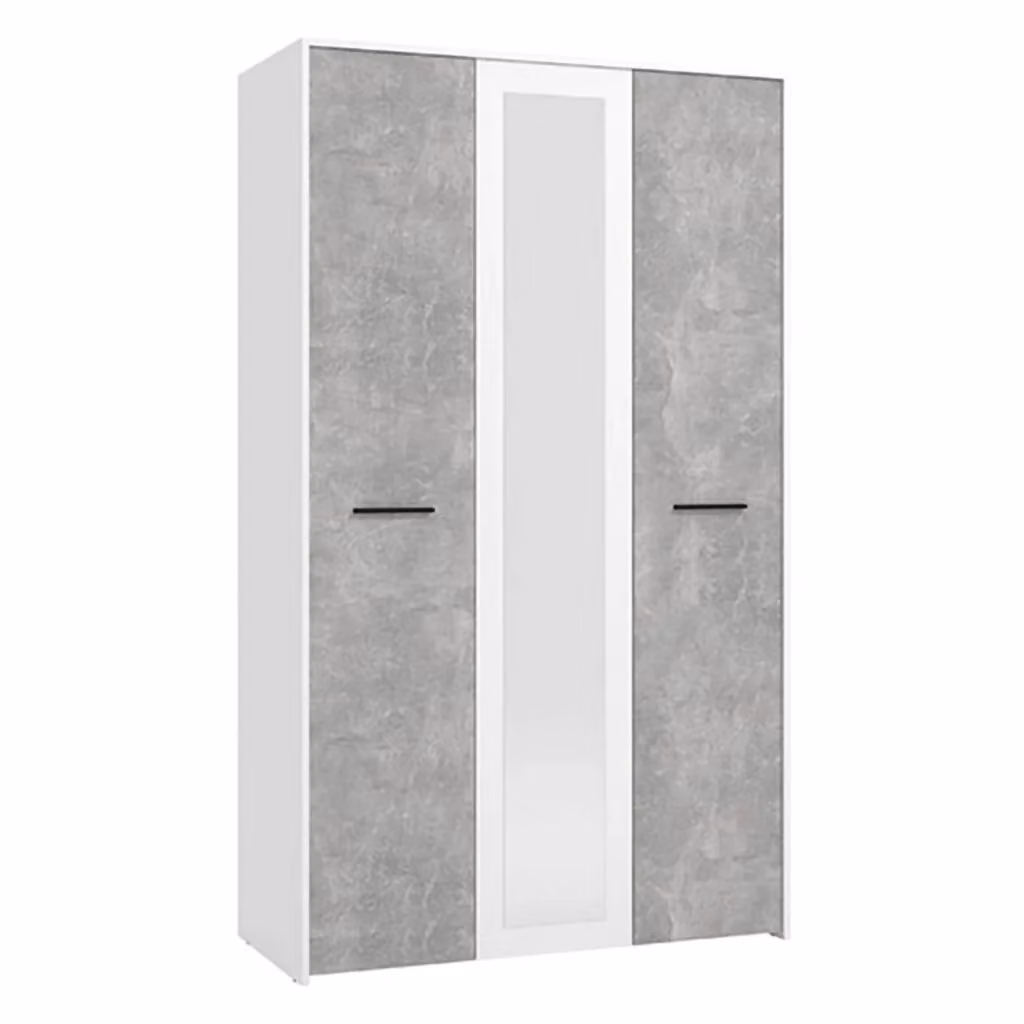 Armadio da camera da letto DMORA con 3 ante battenti, specchio e ripiani interni, Bianco e Grigio, L: 119 cm, P: 53 cm, H: 204 cm – 2