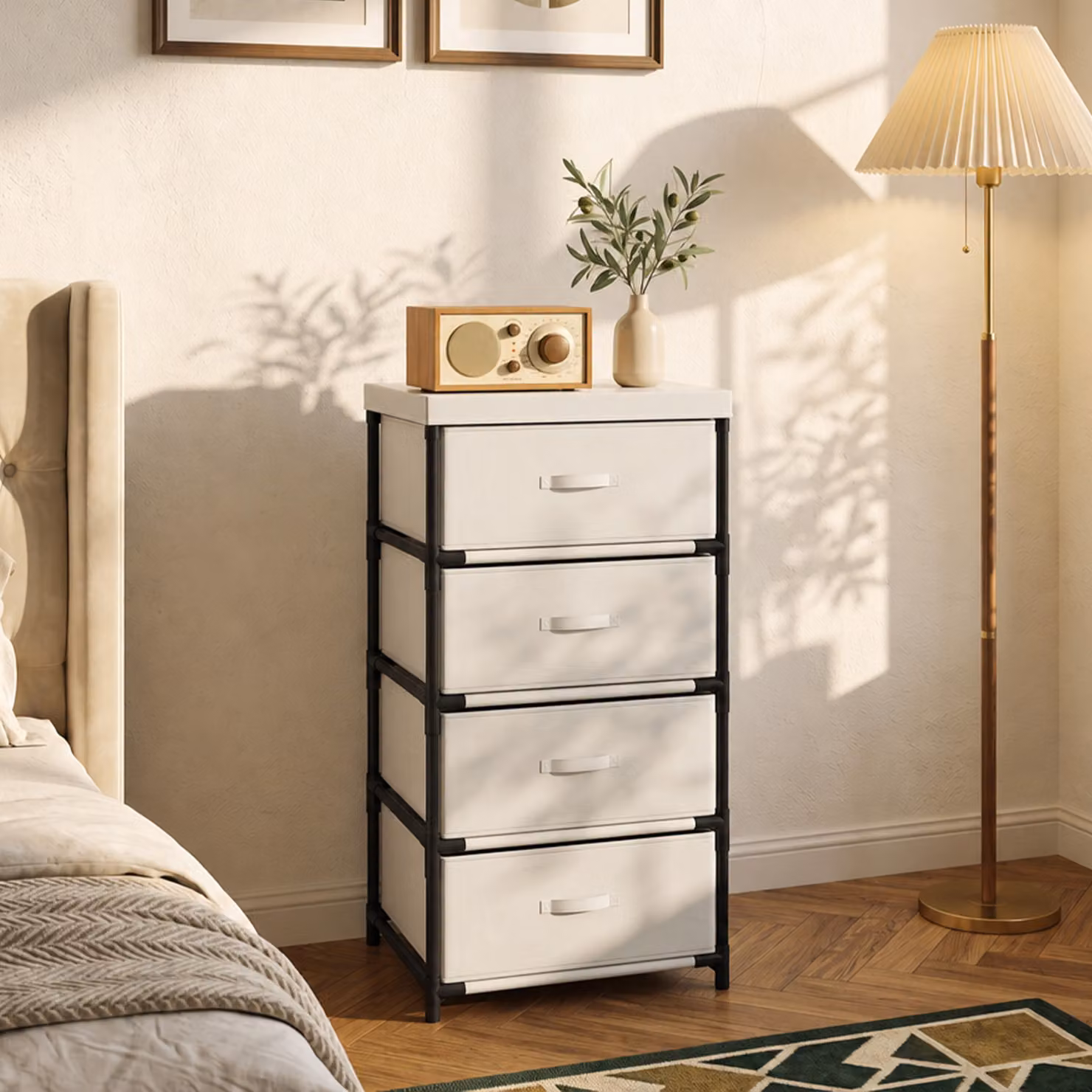 Cassettiera HOMCOM con 4 cassetti in tessuto e struttura in acciaio, beige – 2