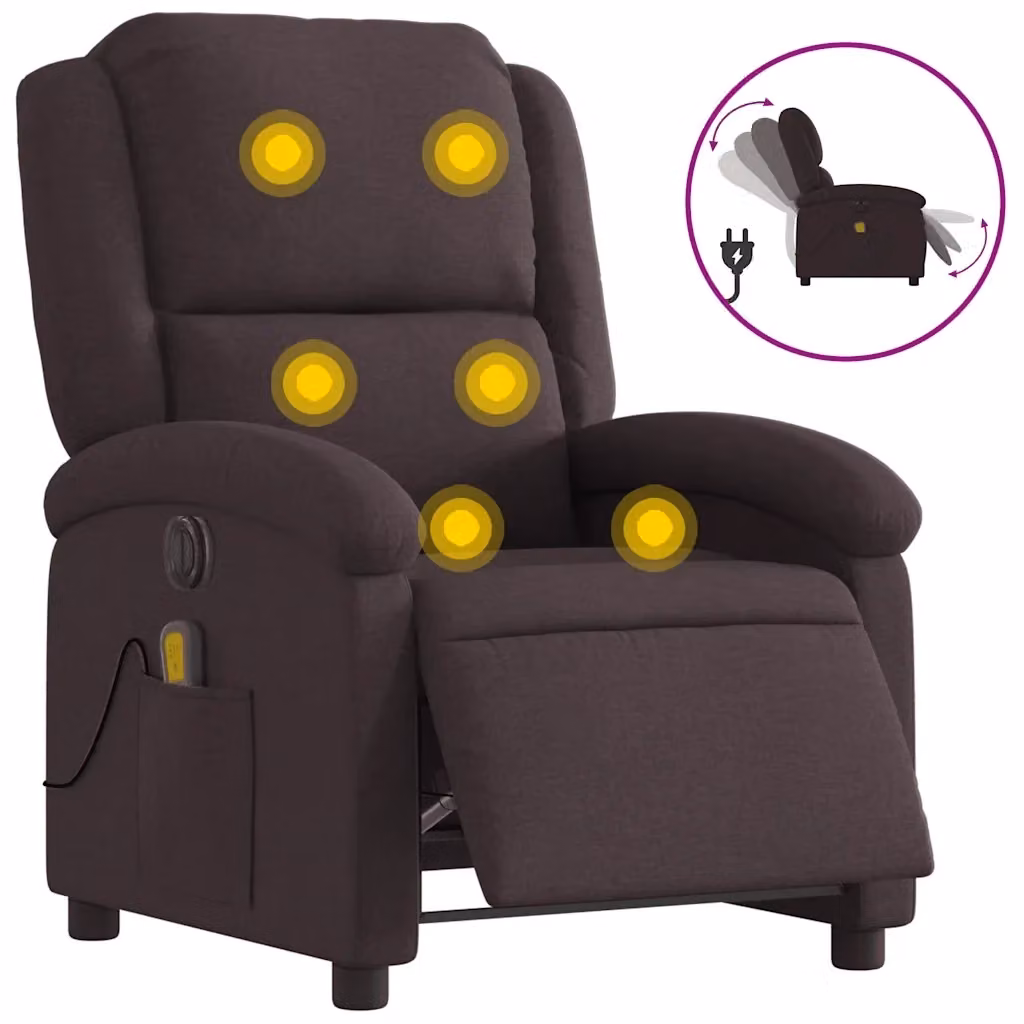 Poltrona Relax Reclinabile Elettrica vidaXL in Tessuto Marrone con Braccioli – 2
