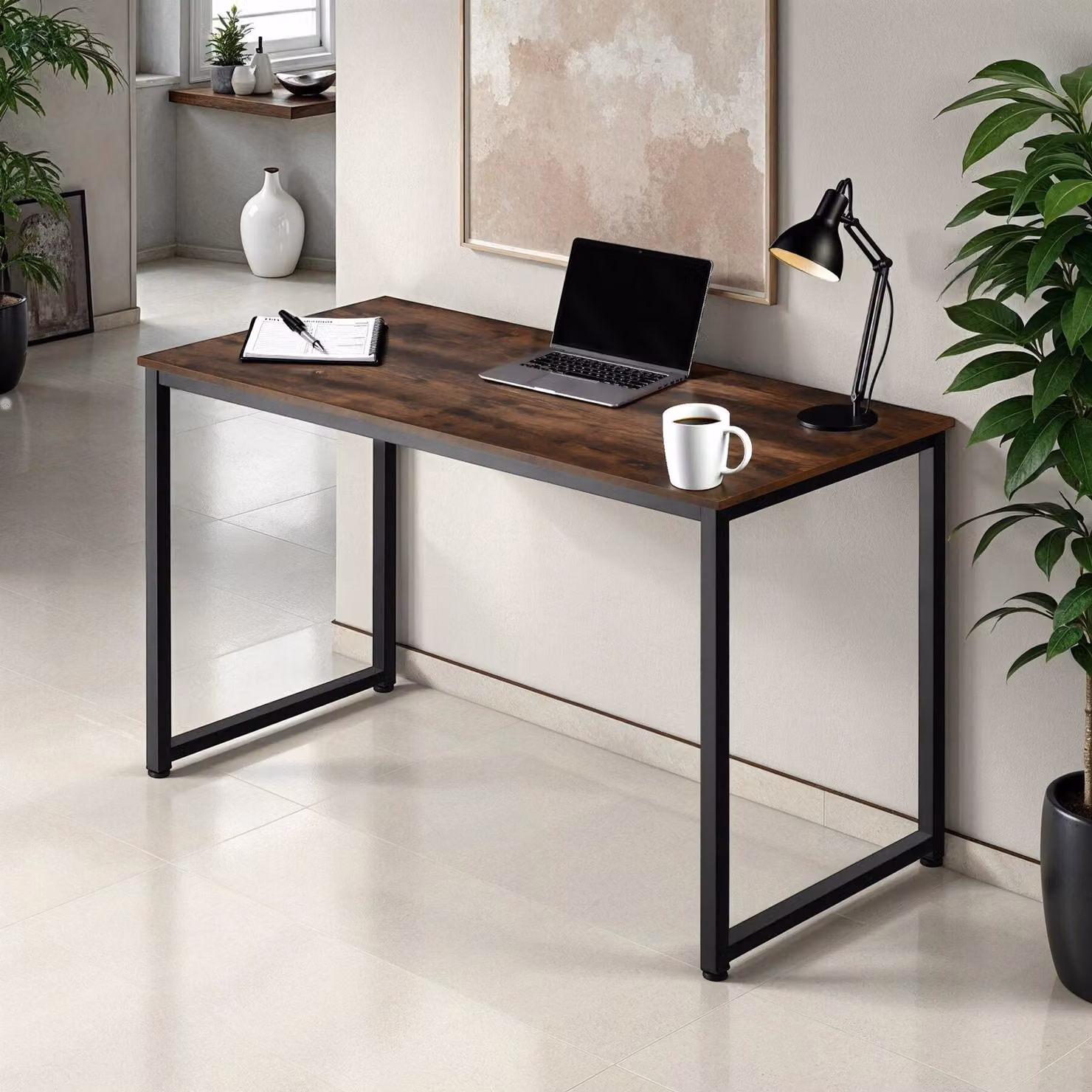 Scrivania da scrittura TecTake in stile industriale con piano in MDF laminato, Colore Nero e Marrone, L: 140 cm, P: 59 cm, H: 75 cm – 3