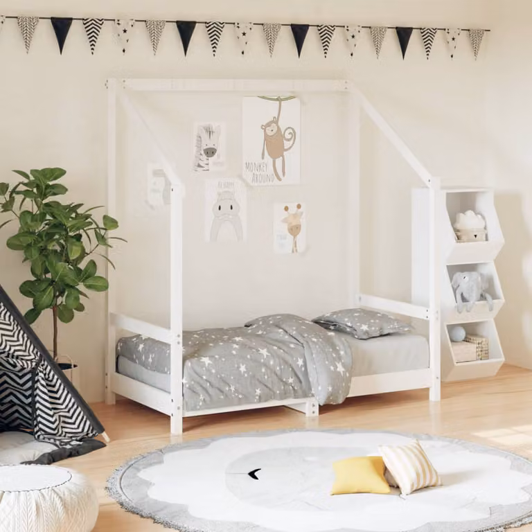 vidaXL Giroletto per bambini in legno massello di pino bianco L 70 cm x P 140 cm