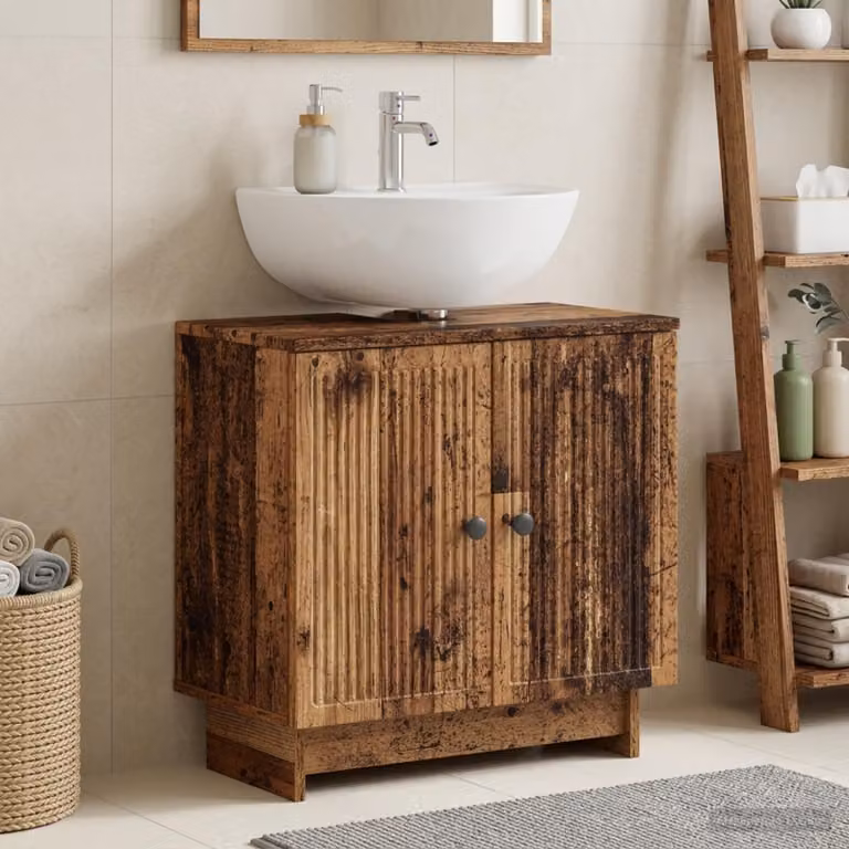 Armadio per lavabo da bagno vidaXL EDE in legno antico marrone con ante a battente e design moderno