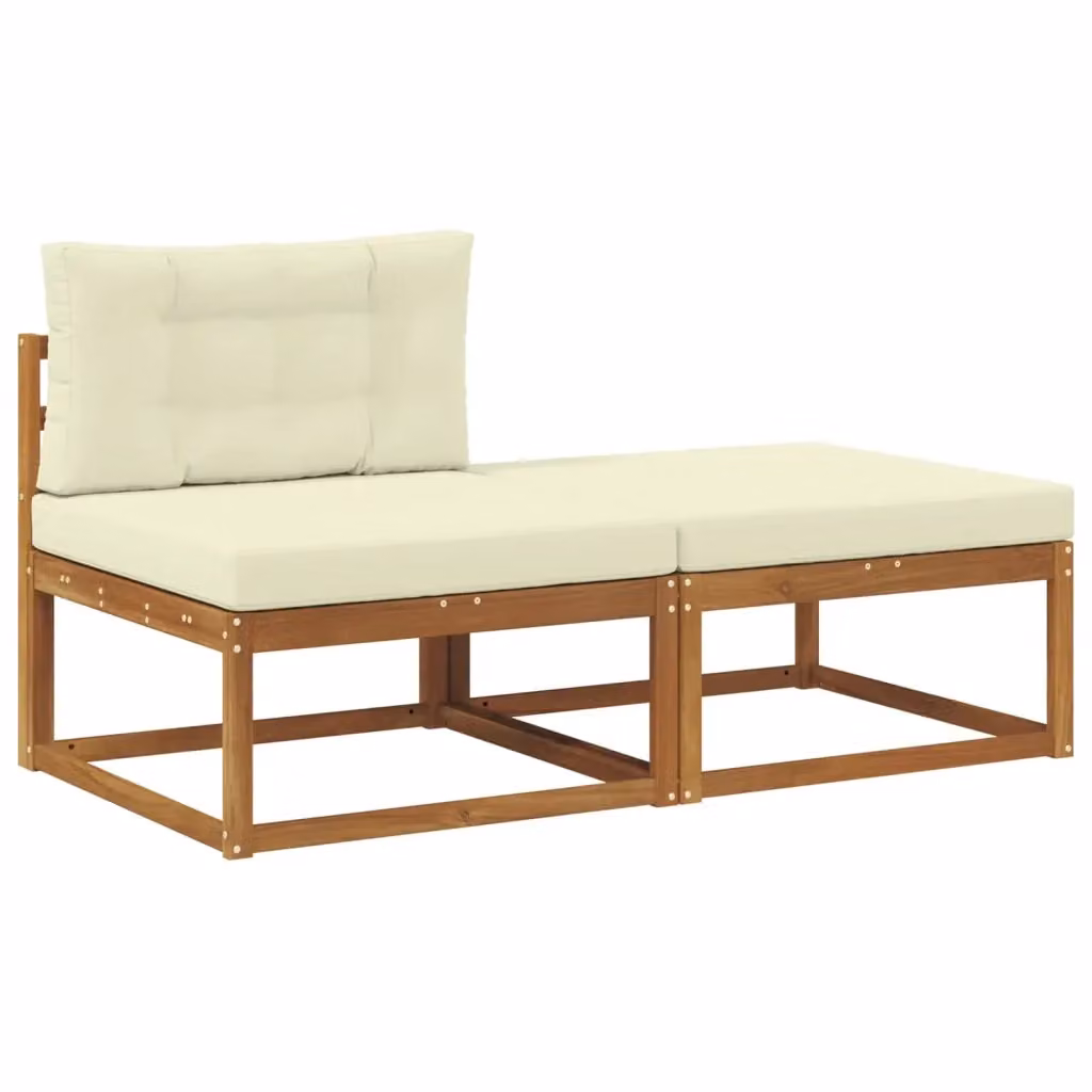 Salotto da Giardino Componibile a L con Divano a 2 Posti e Pouf, Struttura in Legno di Acacia e Cuscini Beige e Marrone – 2