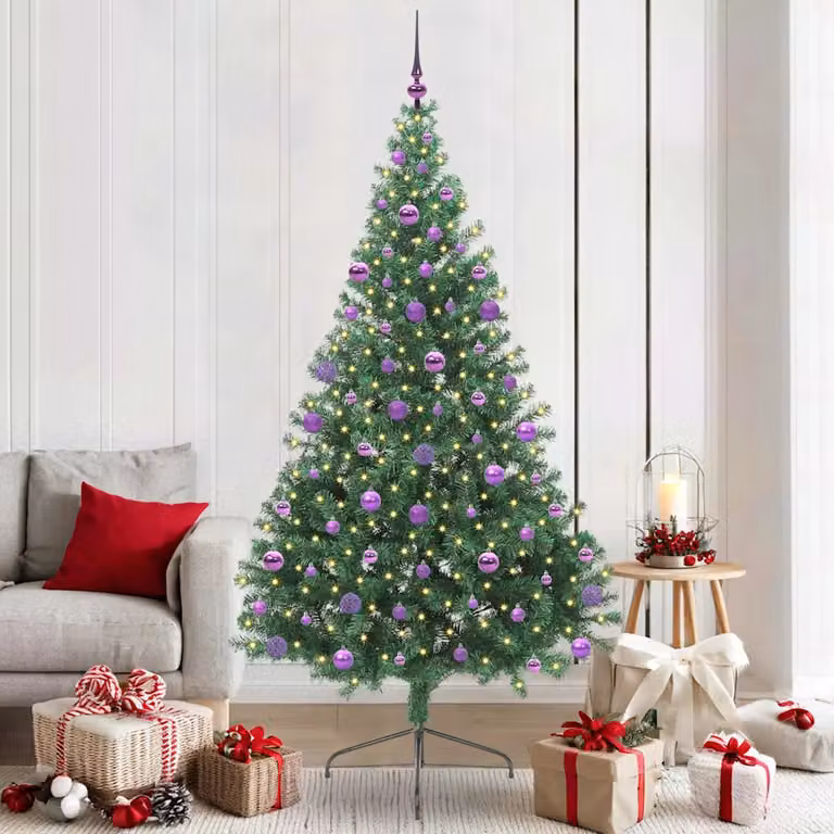 Albero di Natale artificiale moderno vidaXL con luci LED bianco caldo Verde 210 cm