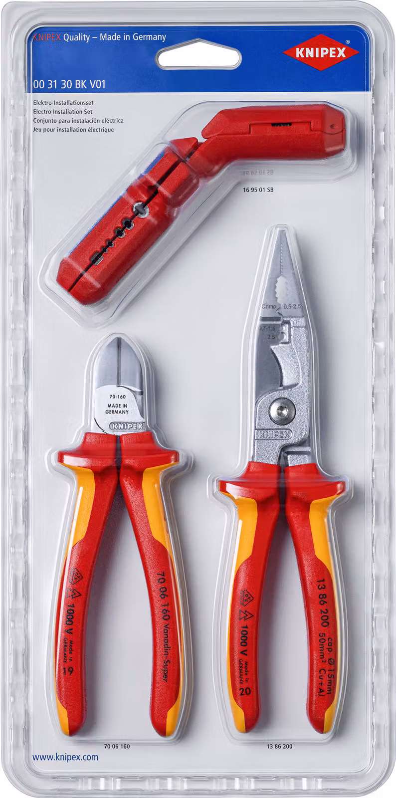 KNIPEX 00 31 30 BK V01 Set per installazione elettrica 1 x 13 86 200, 1 x 16 95 01 SB, 1 x 70 06 160