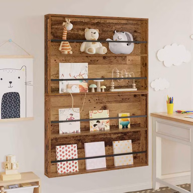 Set di 2 Scaffali per riviste vidaXL in Legno vecchio marrone con ripiani regolabili, L: 100 cm, P: 12 cm, H: 70 cm