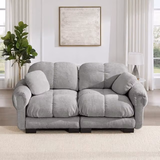 Divano due posti in ciniglia 190 cm modulare grigio chiaro