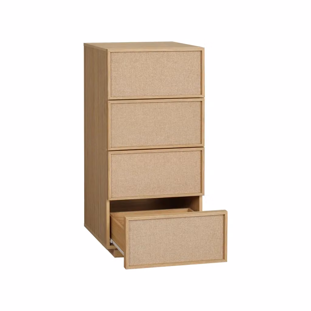 Cassettiera SWEEEK moderna in legno e tessuto con 4 cassetti, marrone e beige – 2