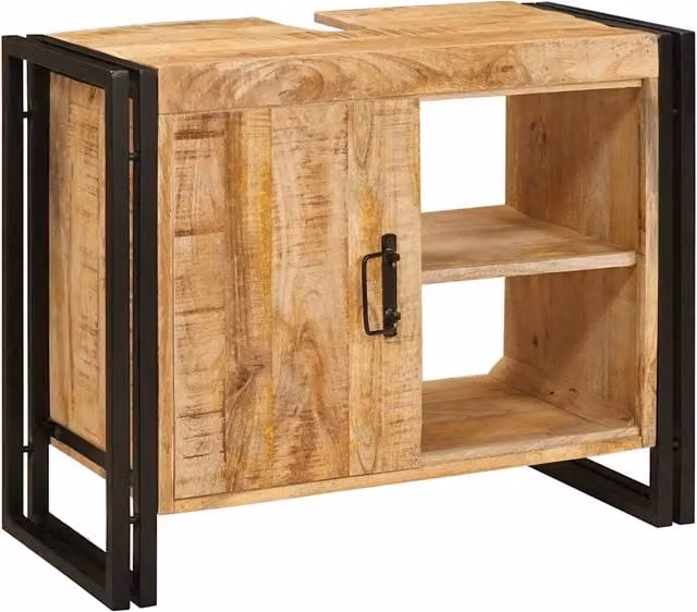Mobile da Bagno | Armadio sottolavello con porta Marrone Legno di mango massello