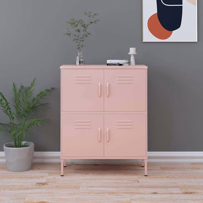 Armadietto in acciaio rosa vidaXL con ante a battente e ripiani interni L: 80 cm, P: 35 cm, H: 101,5 cm