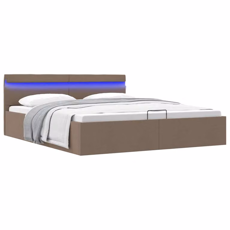 vidaXL Giroletto Idraulico con Contenitore, Illuminazione LED e Porta USB, Tessuto Tortora, 160 x 200 cm