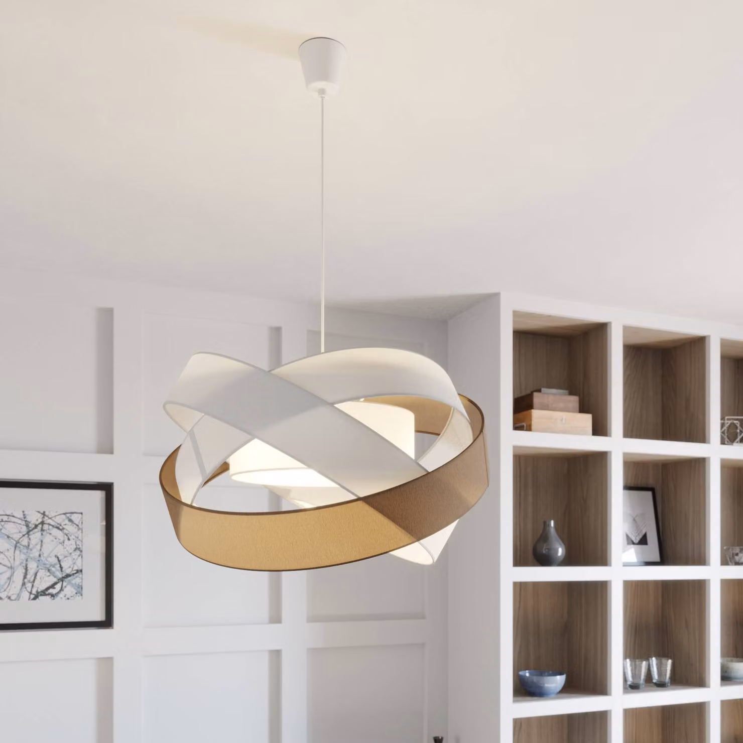 Lampada a sospensione Simaria Lindby, dimmerabile, Marrone / Ruggine, Soggiorno / Sala da pranzo, Tessuto / Stoffa / Seta, Moderno, Lampada a sospensione