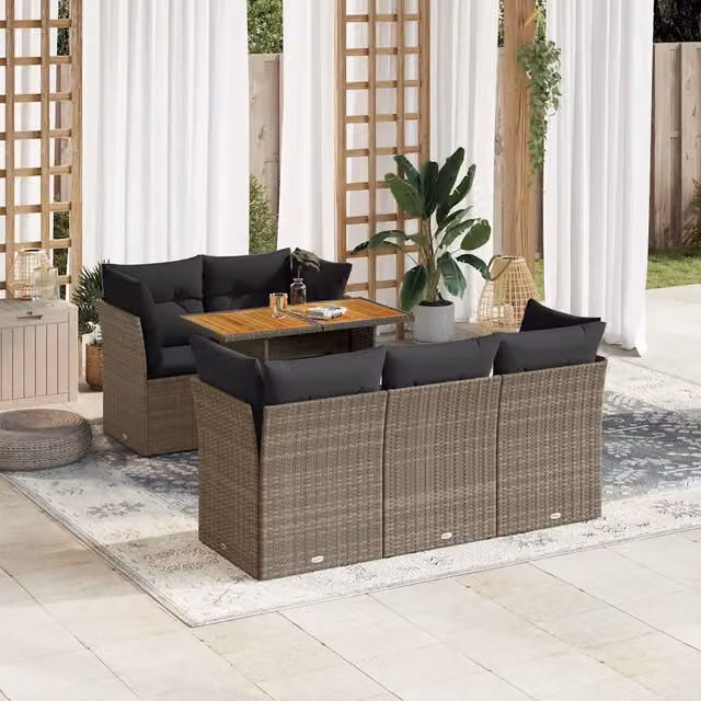Set Divano da Giardino 6 pz con Cuscini Grigio in Polyrattan 3326888