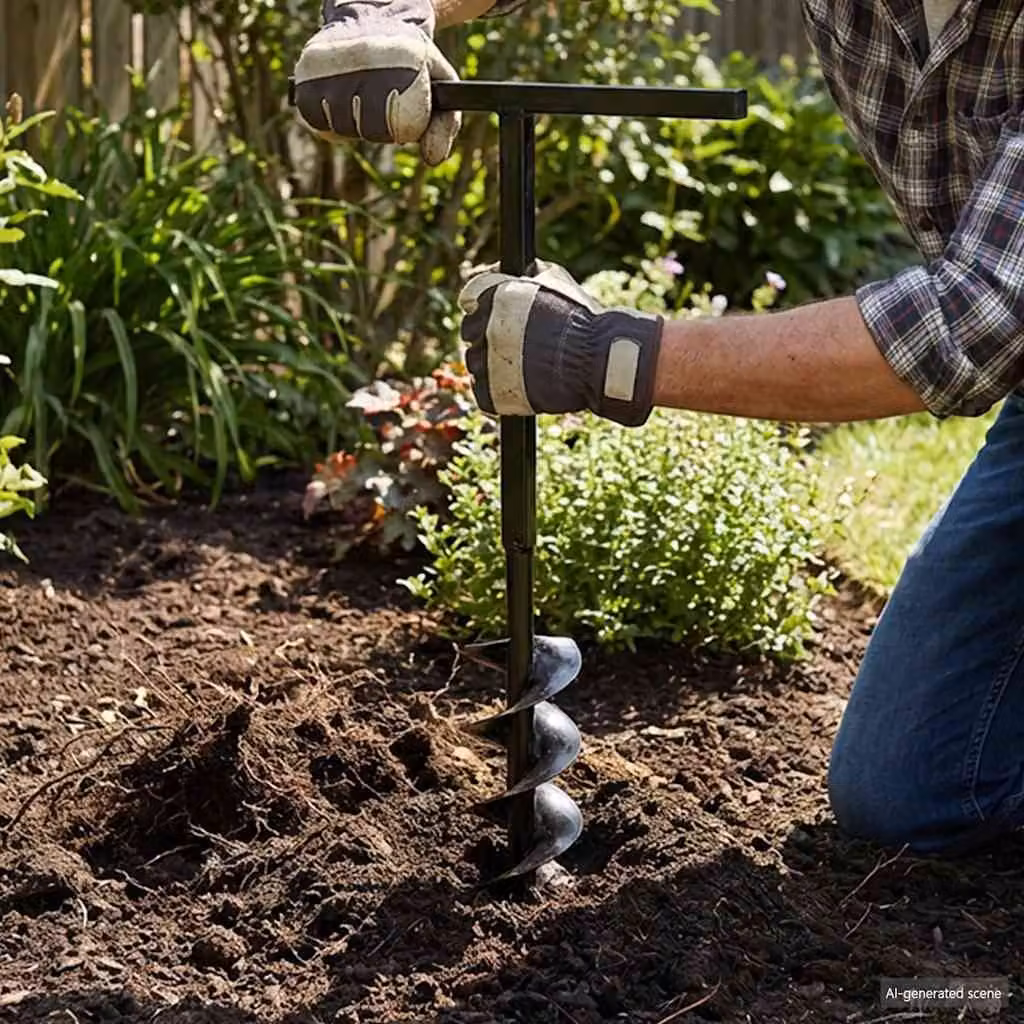vidaXL Trapano da terra manuale con manico 120 mm, tubo di prolunga in acciaio da 5 m, colore nero – 1