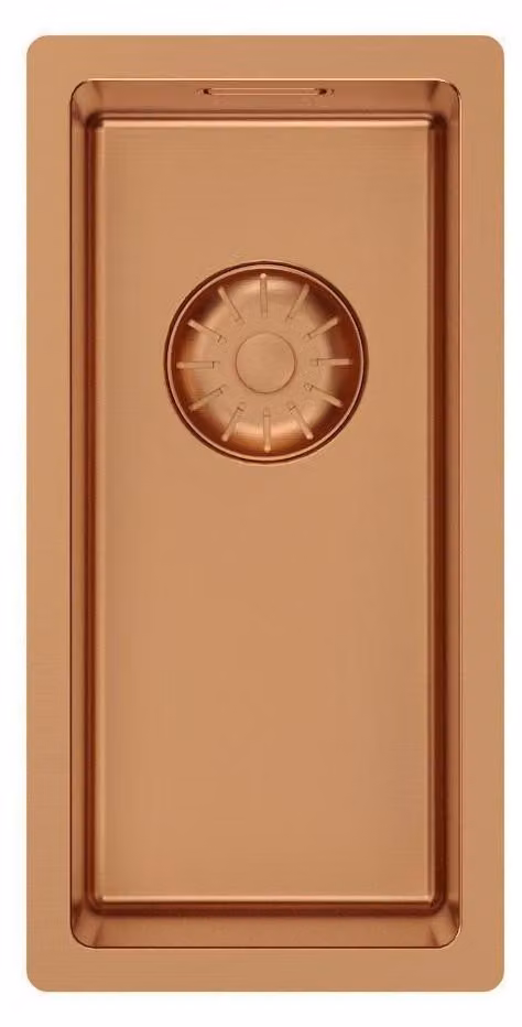 Lavello da cucina 18x40 cm, finitura PVD rosa rame, da incasso, design piatto, serie Pure.Sink