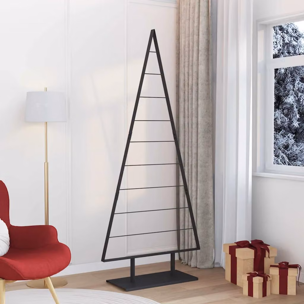 Albero di Natale moderno vidaXL in metallo nero con supporto in acciaio, Altezza: 210 cm