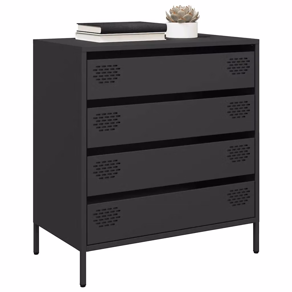 Credenza Buffet Nera in Acciaio Laminato a Freddo L: 68 cm, P: 39 cm, H: 73,5 cm – 2