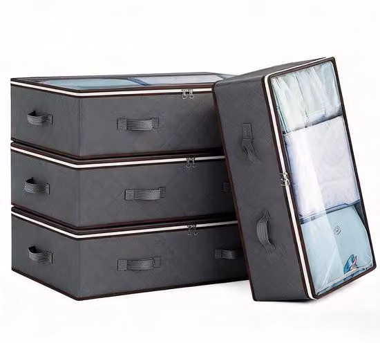 Borsa porta abiti - Scatola pieghevole con coperchio trasparente - Organizzatore - Scatola portaoggetti - Set da 4 pezzi 90L Grande capacità - per vestiti, cuscini, piumoni e biancheria da letto - da usare sotto il letto o nell'armadio - Borsa portaoggett