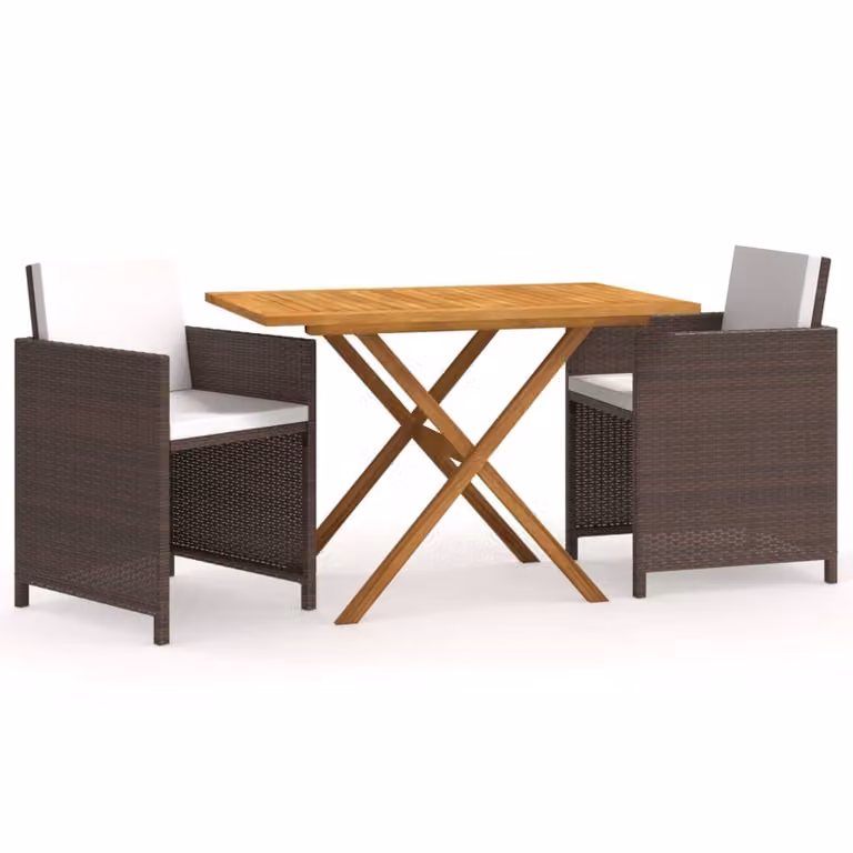 Set da Pranzo per Giardino 3 pz con Cuscini Marrone