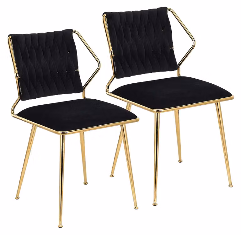 AIORBER, set da 2 sedie da pranzo in velluto, sedie da cucina con braccioli, sedie imbottite con struttura in metallo color oro, nero