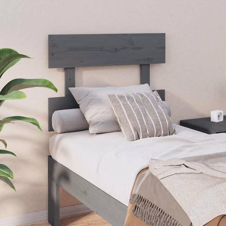 Testiera per letto moderna vidaXL in legno massello di pino, colore grigio, L: 93,5 cm, P: 3 cm, H: 81 cm