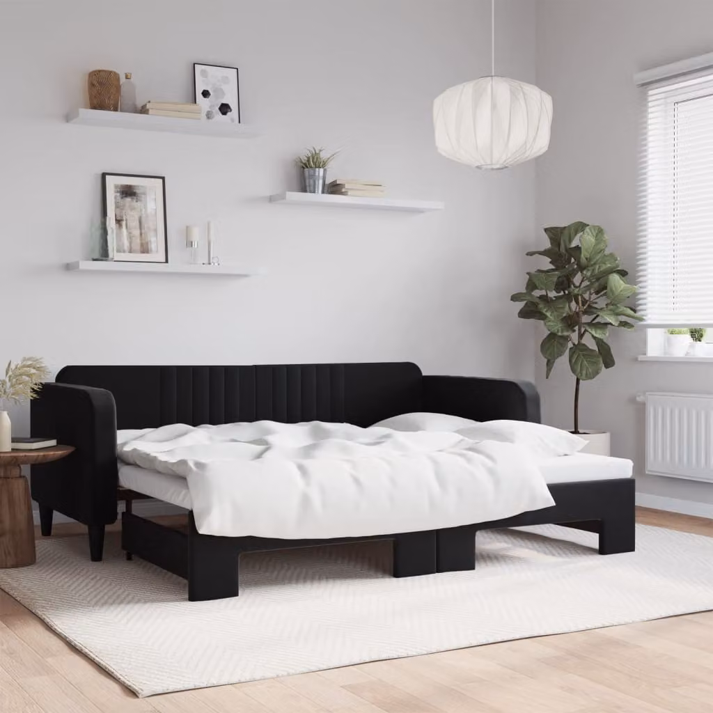 vidaXL Divano Letto con Letto Estraibile in Velluto Nero L/P/H: 223 x 90 x 100 cm
