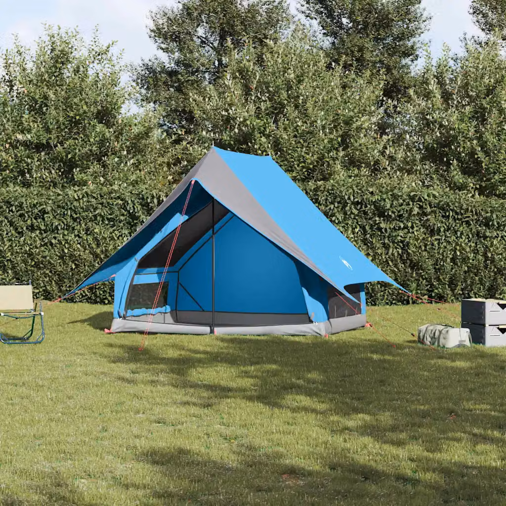 Tenda Familiare vidaXL in Poliestere e Fibra di Vetro, Blu e Grigio, L 220 x P 220 x H 184 cm