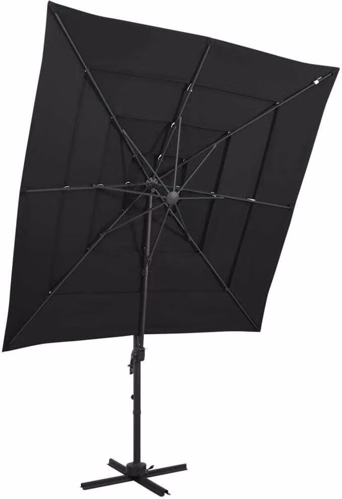 The Living Store Ombrellone con palo in alluminio a 4 strati nero 250x250 cm