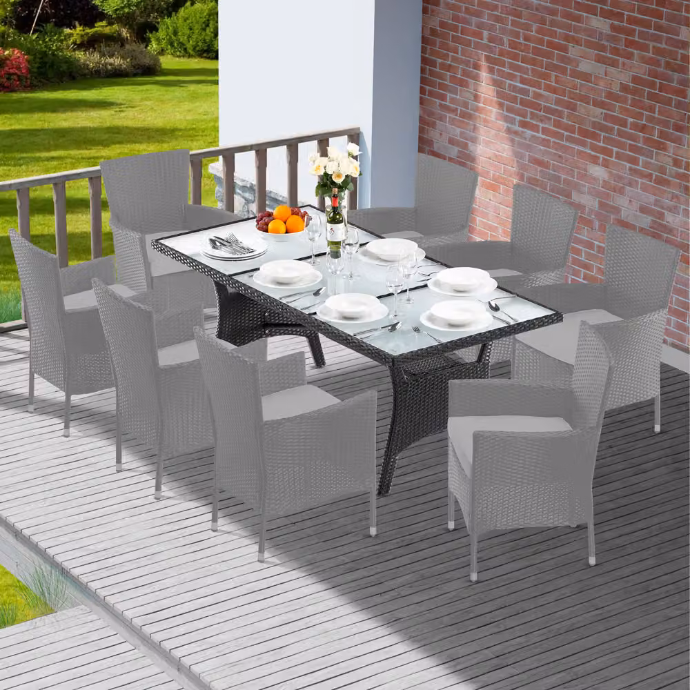 Tavolo da giardino rettangolare Casaria in polyrattan e vetro nero L: 190 cm, P: 90 cm, H: 74 cm – 2