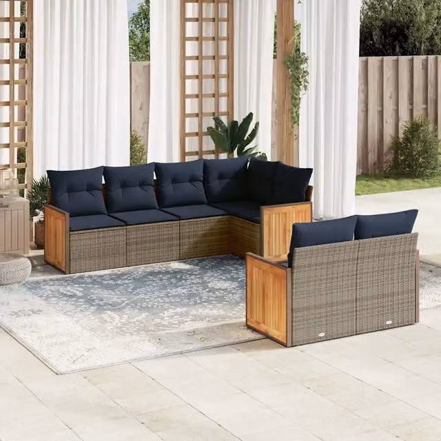 Set di Divani da Giardino a L vidaXL in Polyrattan con Cuscini Blu e Grigio