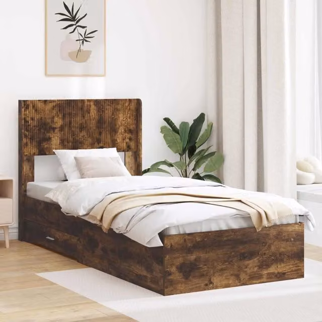 Struttura del letto con stoccaggio e testata Rovere Fumo 3414519