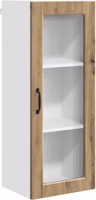 Mobile da parete moderno HELLOSHOP26 per cucina o soggiorno in legno di rovere color marrone e bianco con ante a battente e ripiani interni L/P/H: 40 x 31 x 100 cm