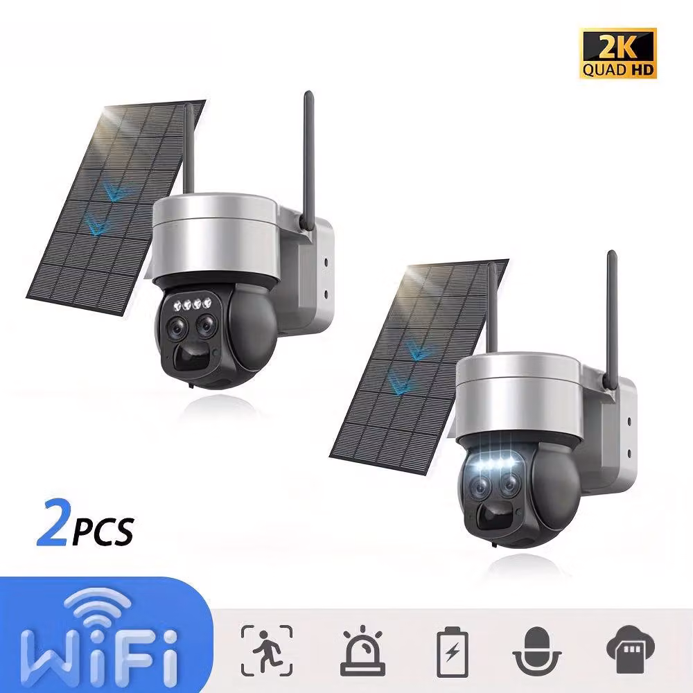 Telecamera di sicurezza wireless - Telecamera per esterni - Telecamera Wi-Fi - Telecamera a energia solare - Immagine 2K HD - Funzione PTZ