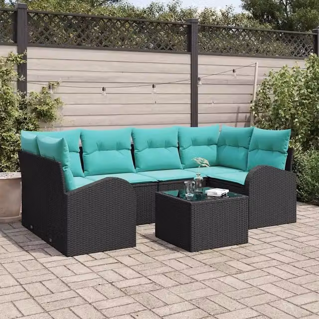 Set Divano da Giardino 7 pz 6-Numero di posti Nero e Turchese 3354615