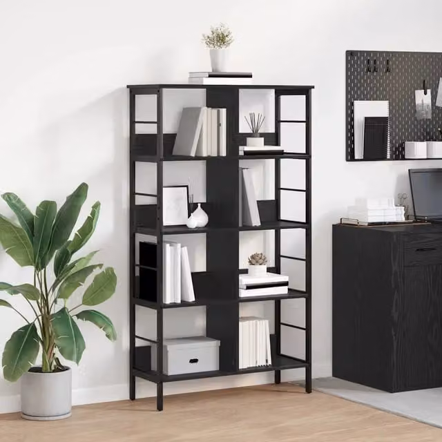 Libreria-Scaffale per Libri-Mobile di Stoccaggio Rovere Nero 82 x 32 x 144,5 cm Legno multistrato