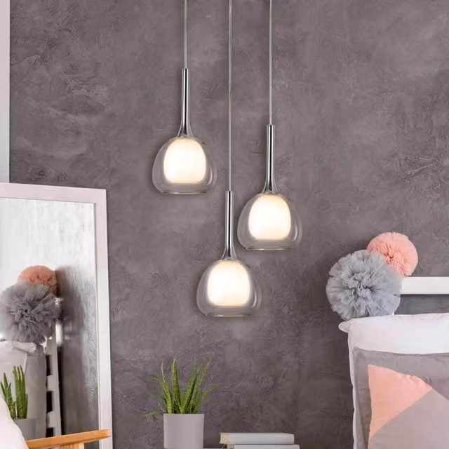 LÚZETE - LAMPADARIO 3 LUCI VETRO ESTERNO TRANSPARENTE INTERNO BIANCO Ø38 NOLINA