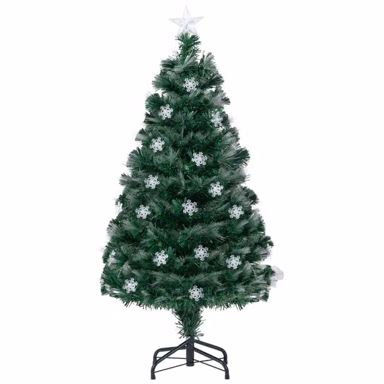 Albero di Natale artificiale in fibra ottica preilluminato con LED Costway, colore verde e bianco, con base in metallo pieghevole, Altezza: 120 cm