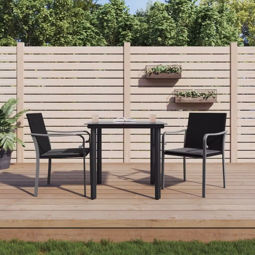 The Living Store Set da pranzo da giardino in 3 pezzi con cuscini in poly rattan e acciaio