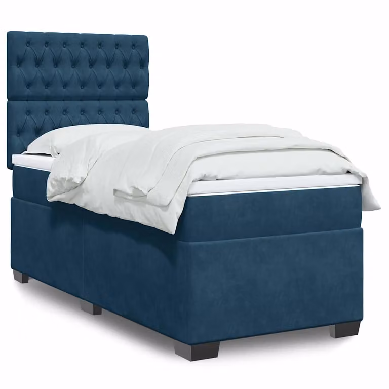 vidaXL Letto Ibrido con Materasso in Velluto Blu e Bianco, L/P/H: 90 x 190 cm
