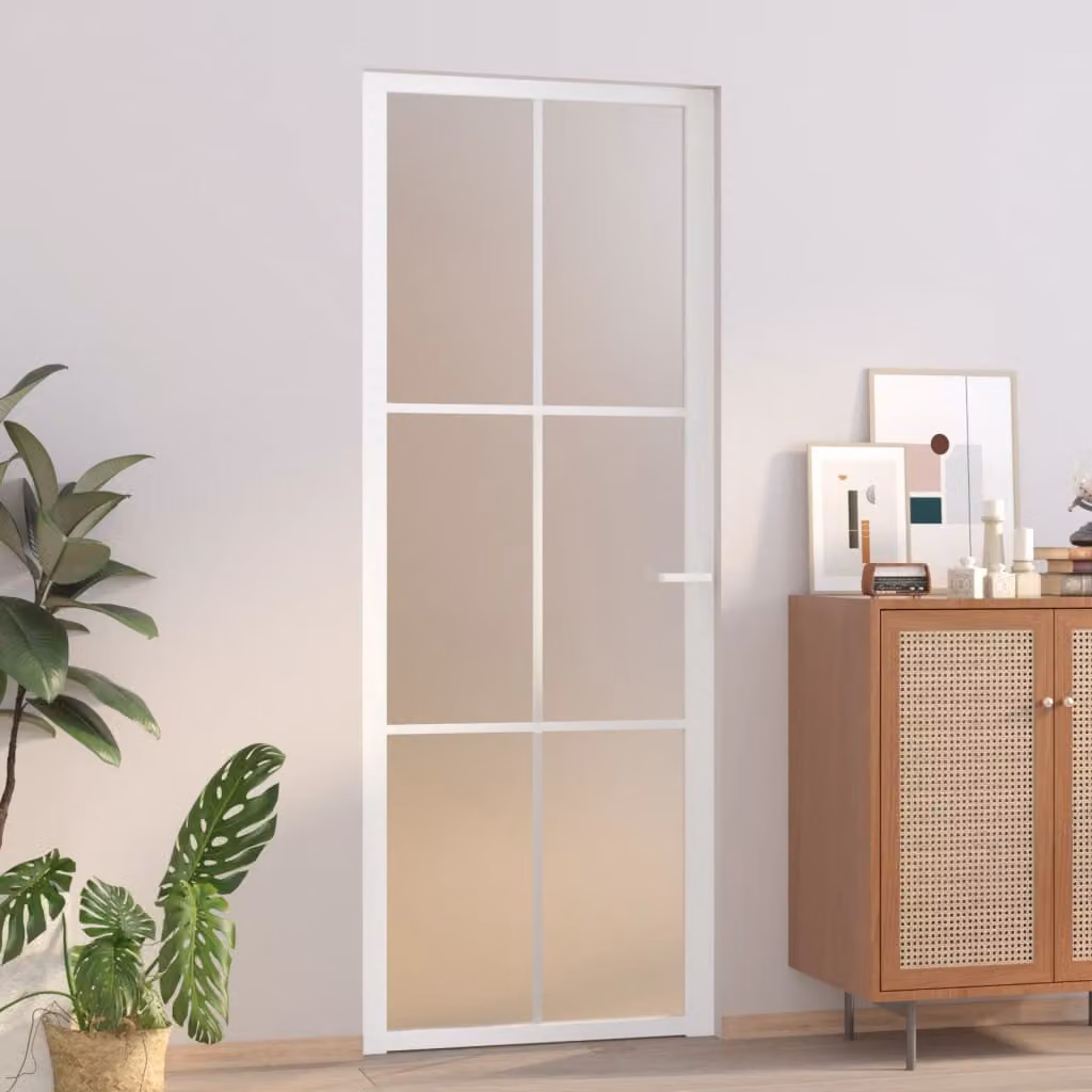 Porta interna The Living Store 76x201,5 cm in vetro satinato bianco e alluminio