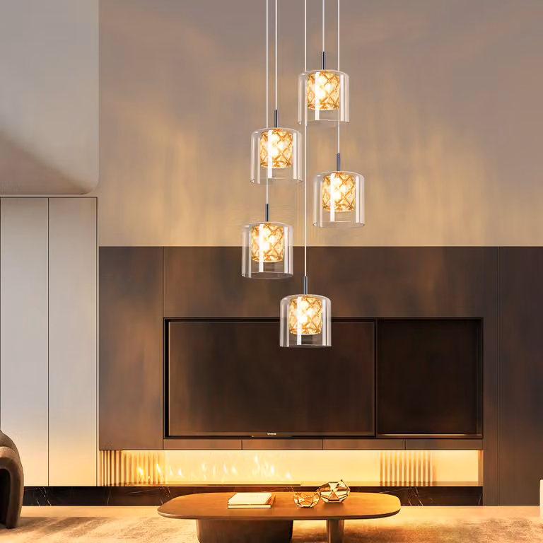 ZMH lampada a sospensione tavolo da pranzo 5 fiamme lampada a sospensione vetro cristallo lampada a sospensione 150CM altezza regolabile G9 moderna sala da pranzo lampada per scala soggiorno
