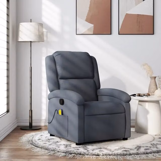 Poltrona reclinabile relax vidaXL in velluto grigio con braccioli e struttura in legno e metallo
