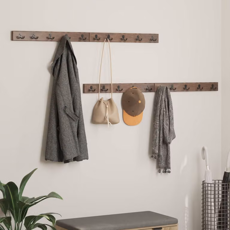 Gruccia in legno recuperato massello e metallo vidaXL, stile rustico, marrone e nero, L: 60 cm, P: 7 cm, H: 14 cm